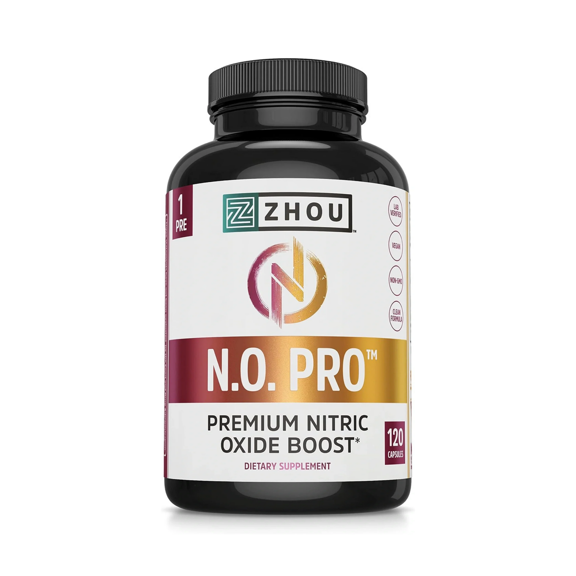 Zhou Nutrition, N.O. Pro, Premium Nitric Oxide Boost, 120 Capsules front packaging view