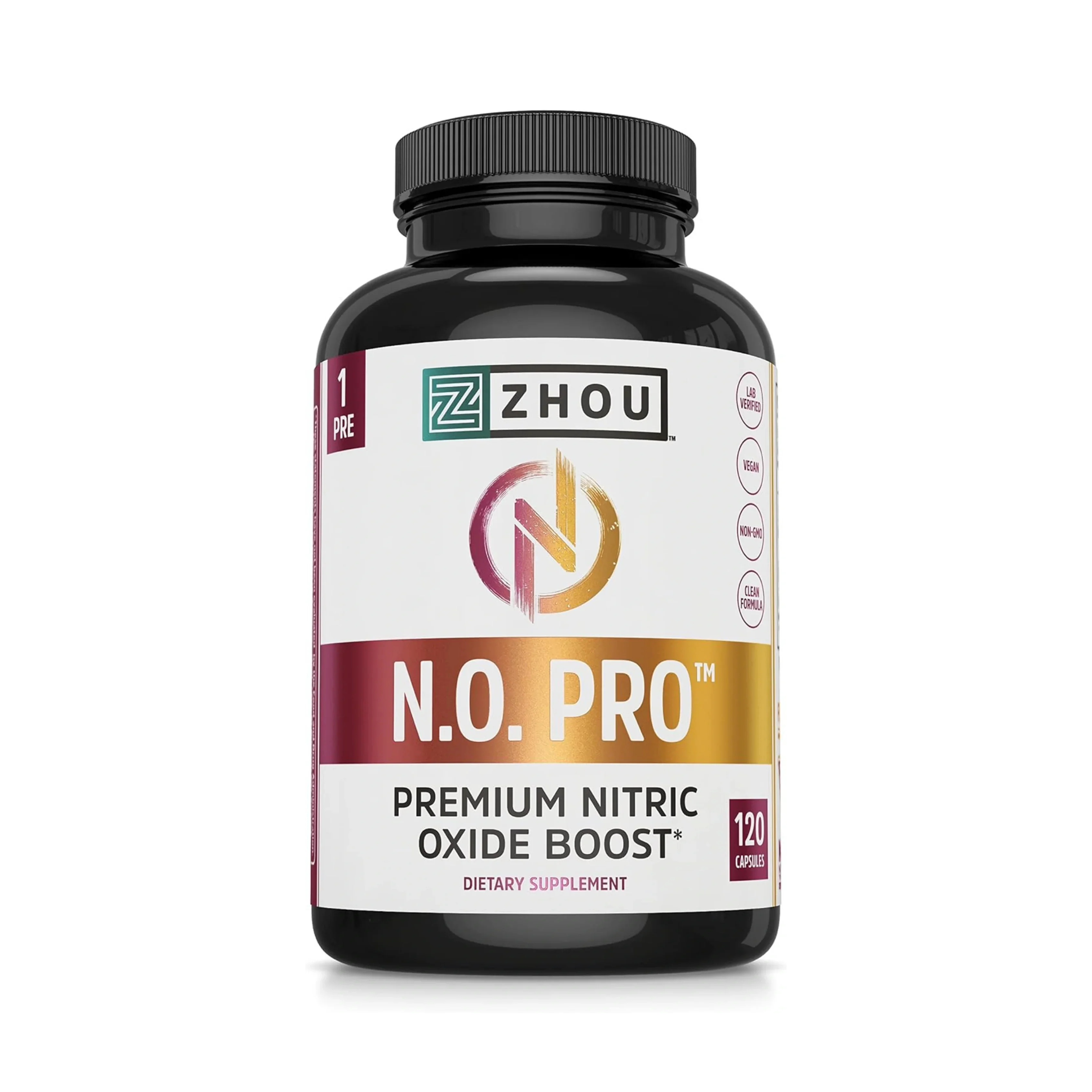 Zhou Nutrition, N.O. Pro, Premium Nitric Oxide Boost, 120 Capsules front packaging view