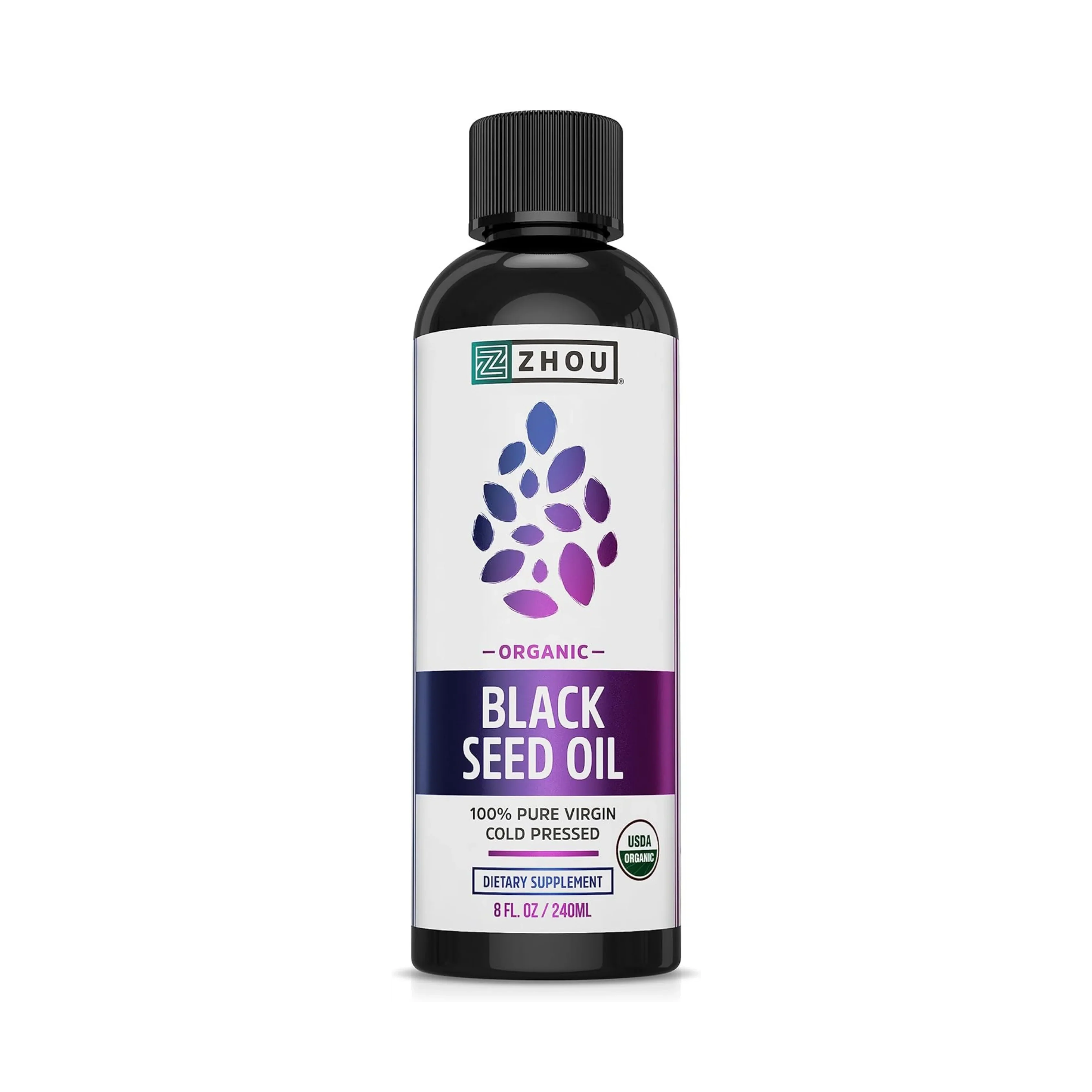 Zhou Nutrition, Organic Black Seed Oil, 8 fl oz (240 ml) front packaging view