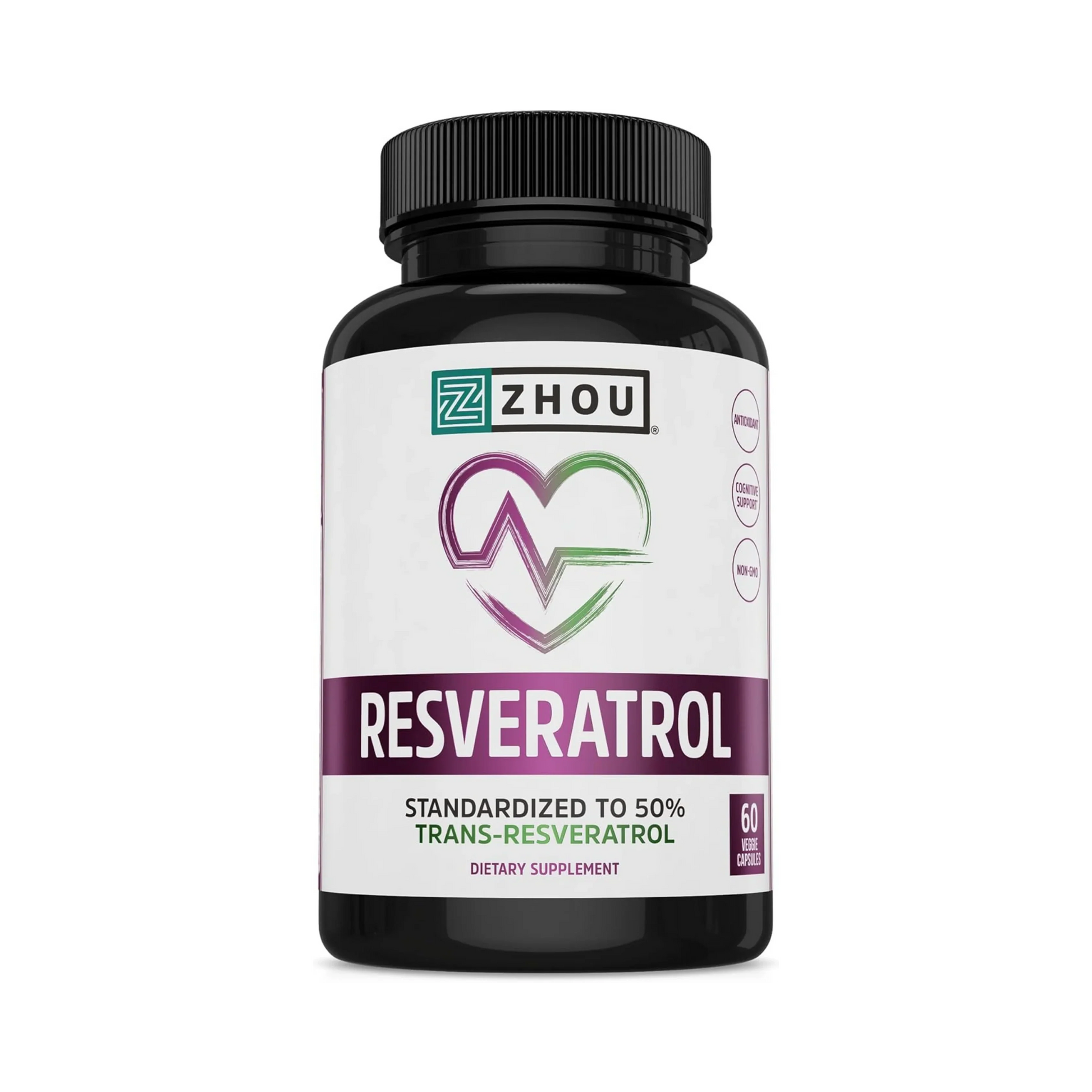 Zhou Nutrition, Resveratrol, 60 Veggie Capsules (500 mg per Capsule) front packaging view