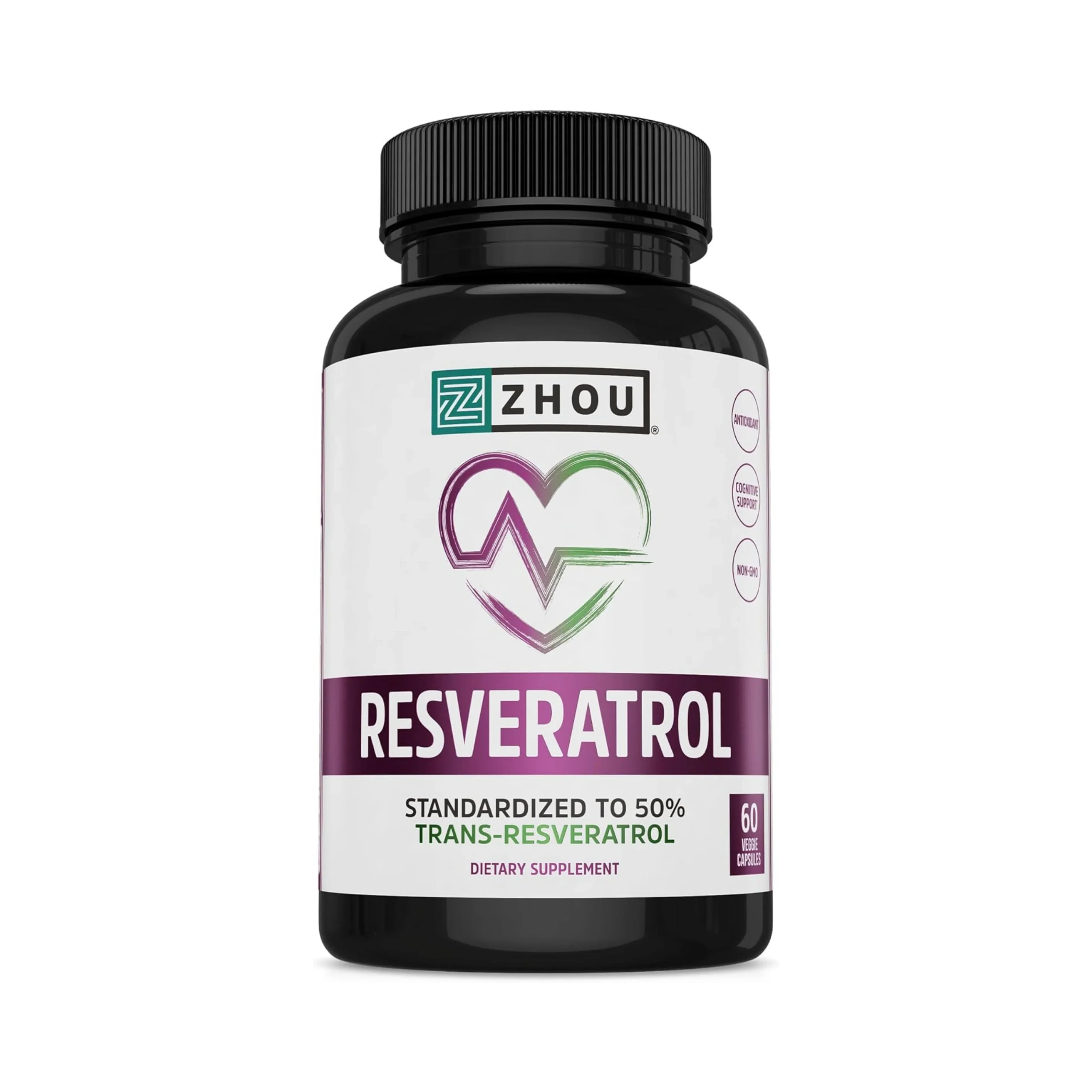 Zhou Nutrition, Resveratrol, 60 Veggie Capsules (500 mg per Capsule) front packaging view