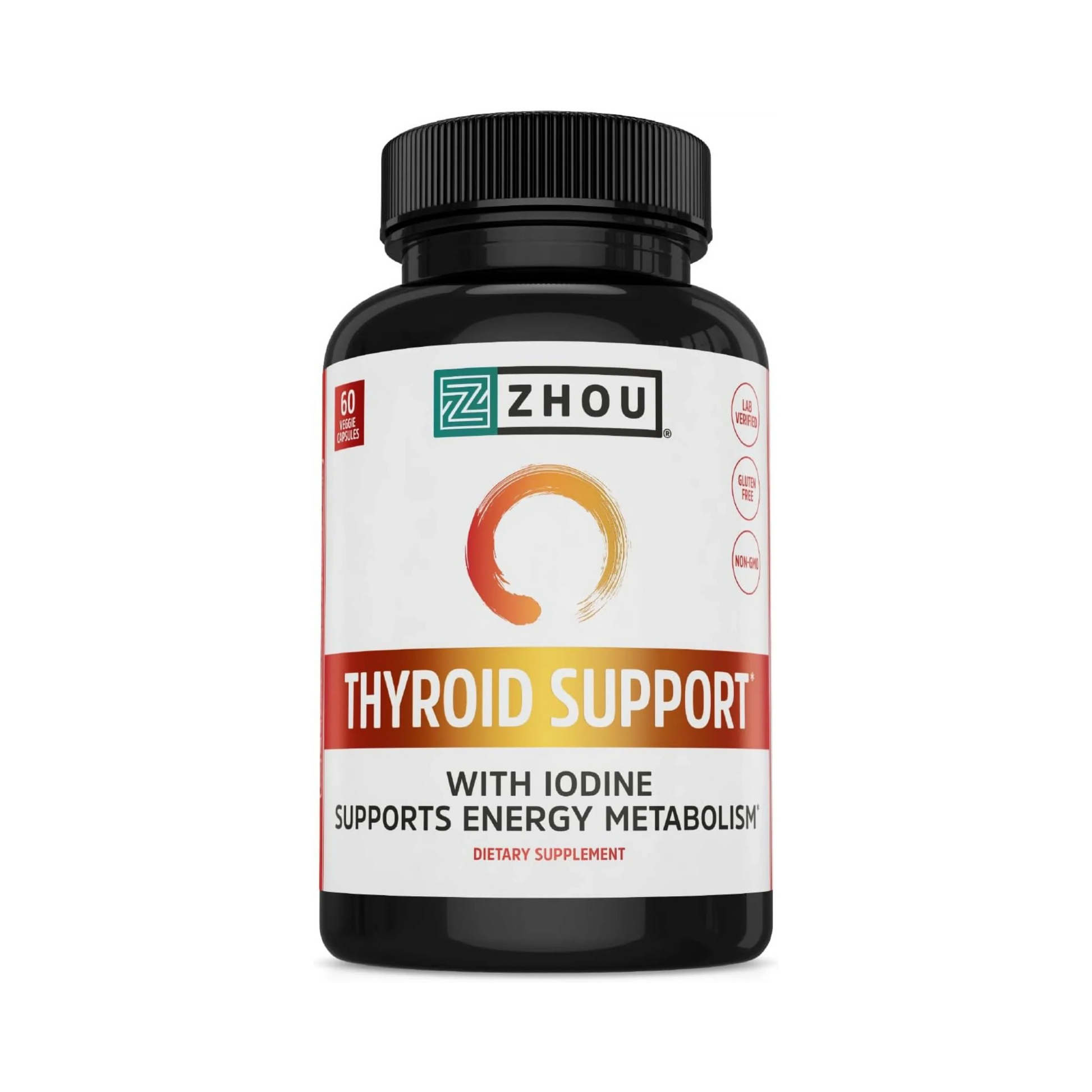 Zhou Nutrition, Thyroid Support with Iodine, 60 Veggie Capsules front packaging view