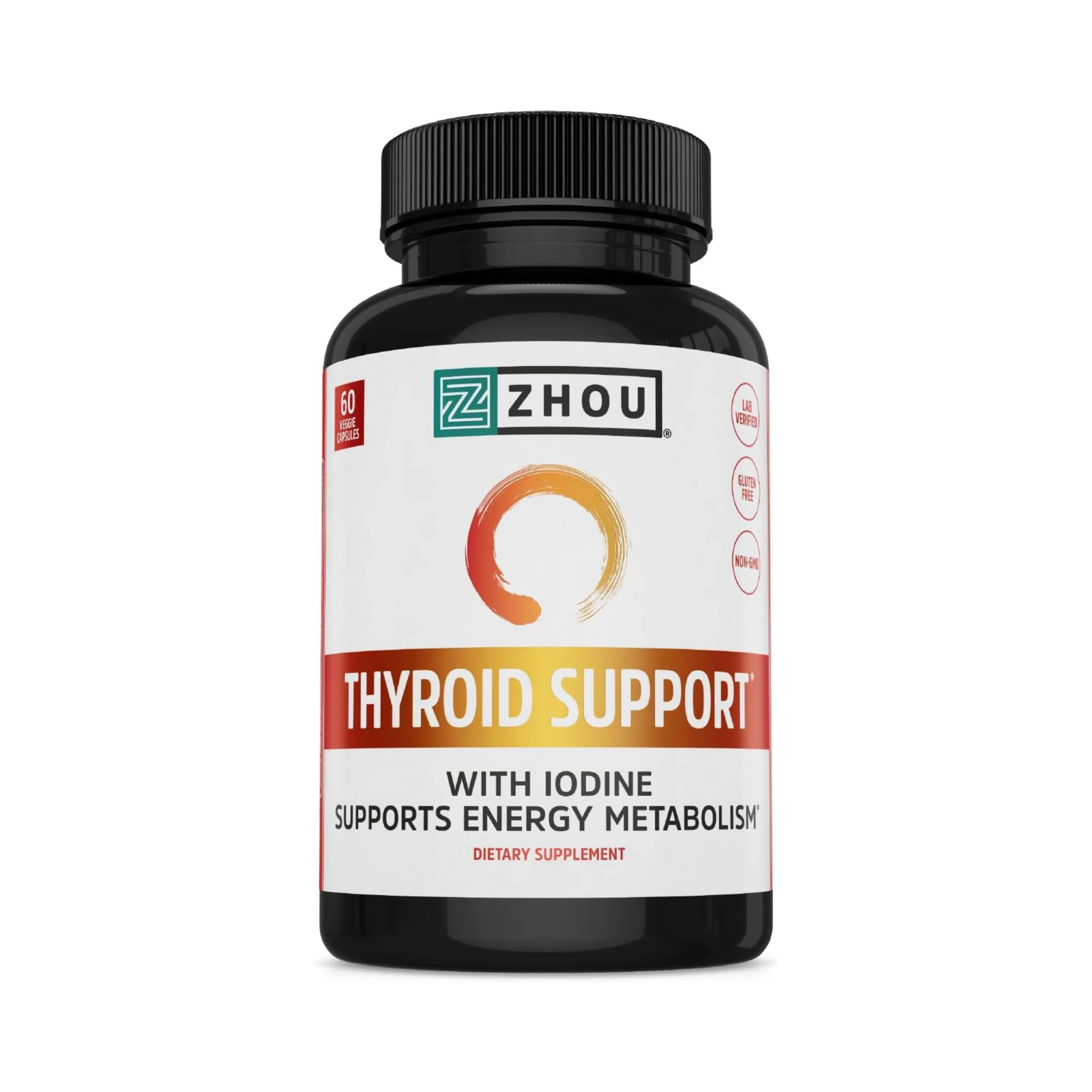 Zhou Nutrition, Thyroid Support with Iodine, 60 Veggie Capsules front packaging view